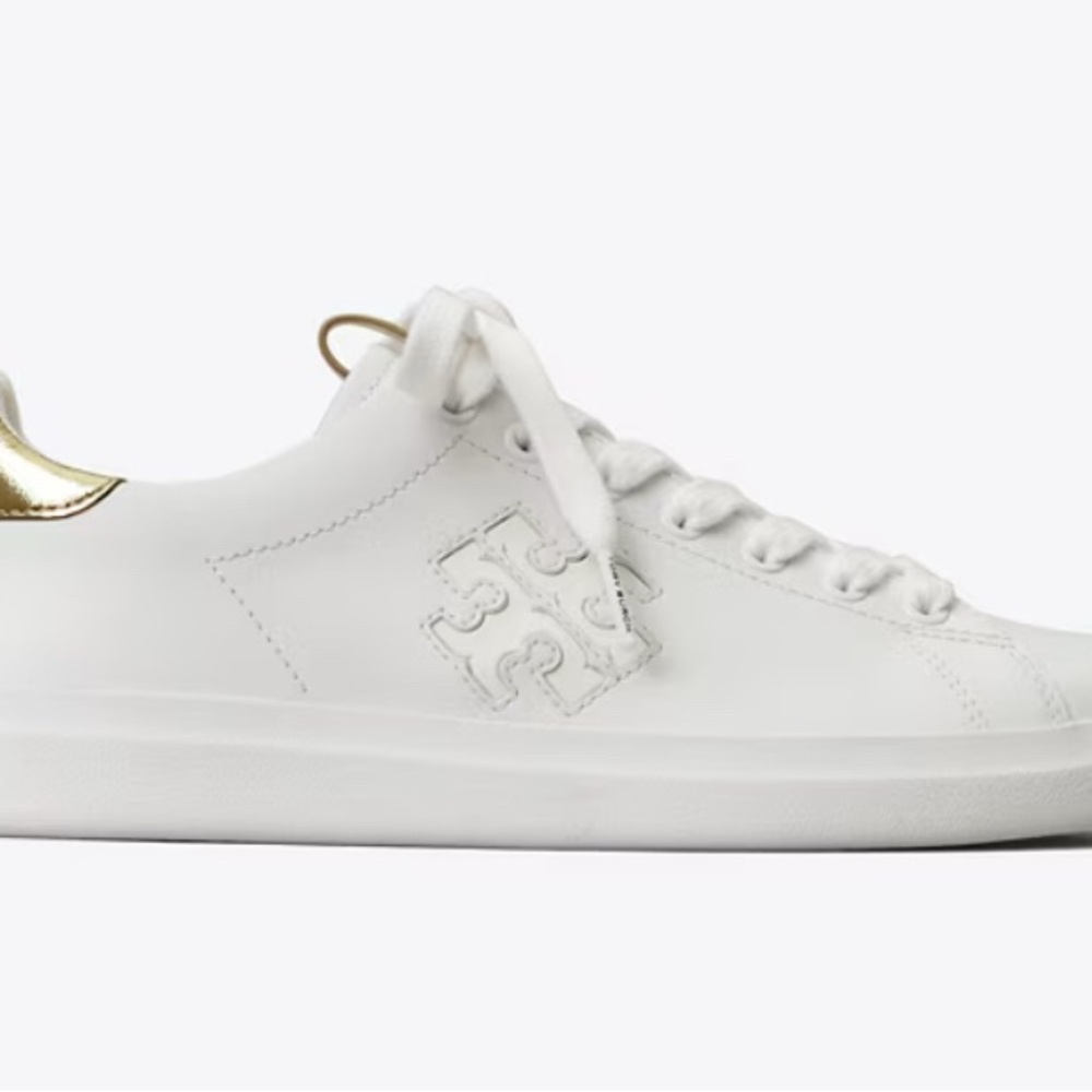 Tory Burch White and Metallic Gold Sneakers